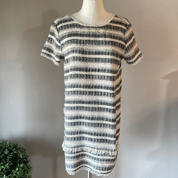 ZARA women’s textured tweed striped dress short sleeve shift / over the head Lrg - Picture 1 of 12